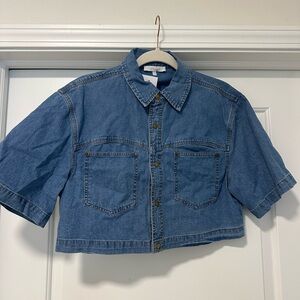 Olivaceous Cropped Button Down Denim Shirt NEW WITH TAGS
